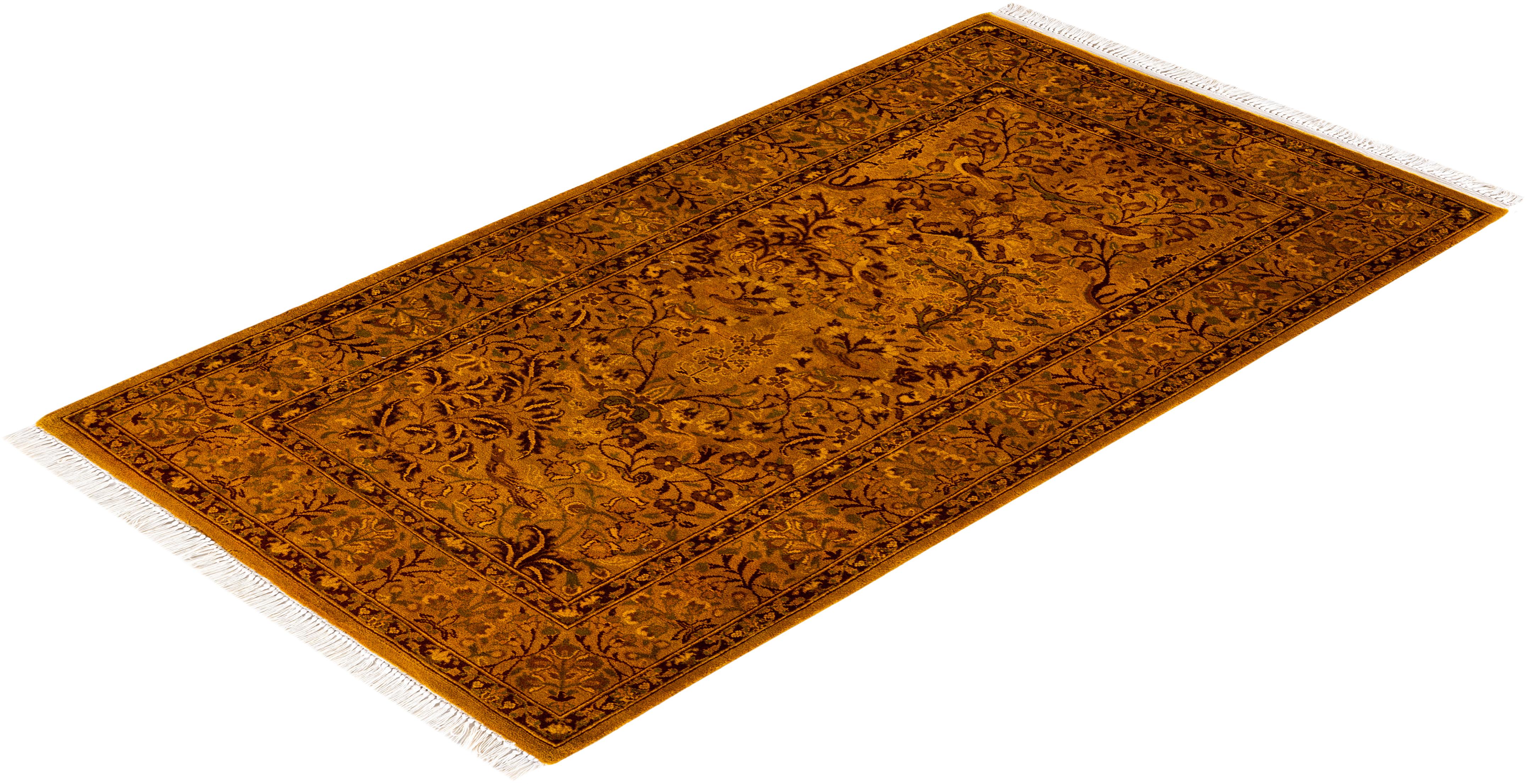 Contemporary Overdyed Hand Knotted Wool Gold Area Rug For Sale 4