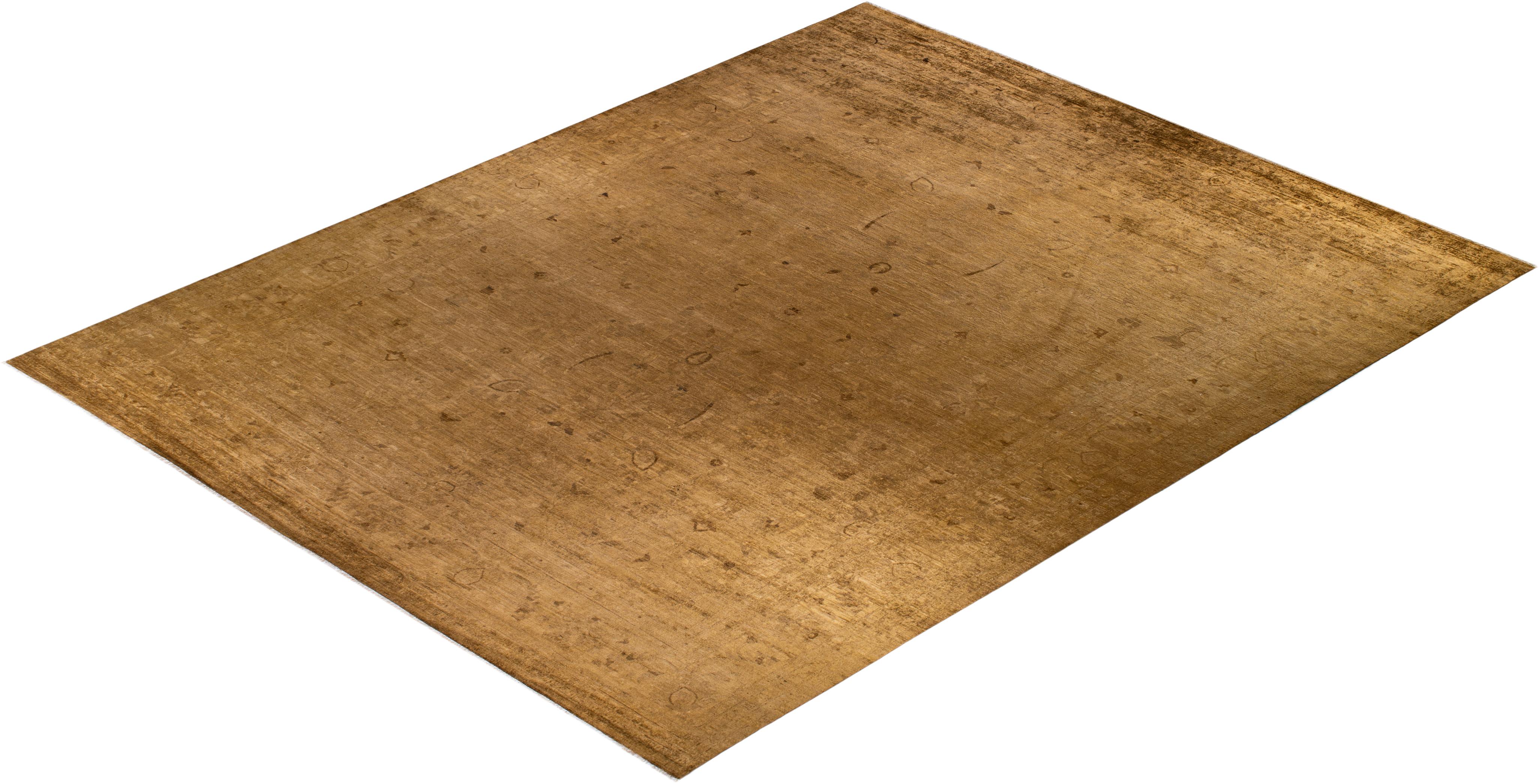 Contemporary Overdyed Hand Knotted Wool Gold Area Rug For Sale 4