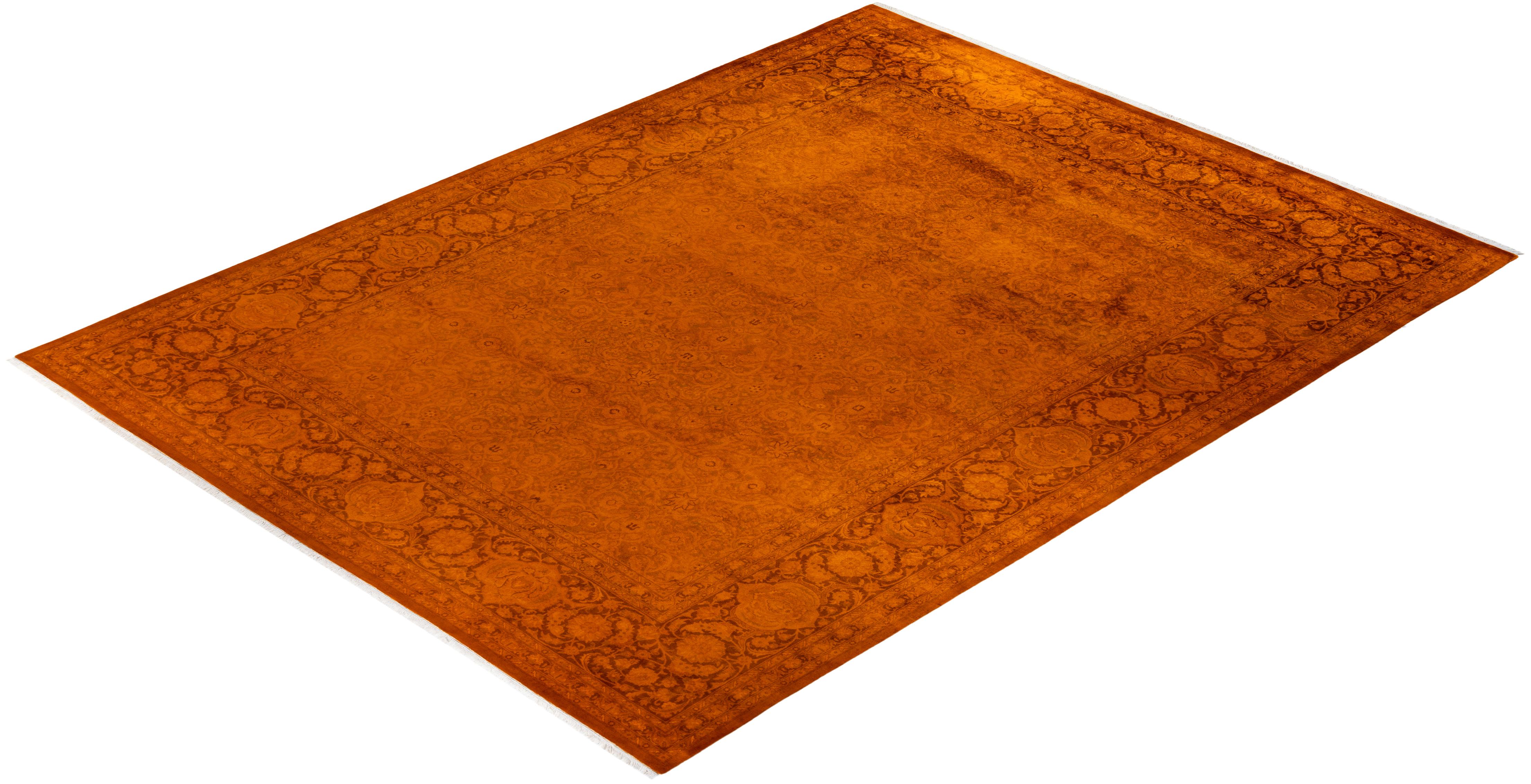 Contemporary Overdyed Hand Knotted Wool Gold Area Rug For Sale 4