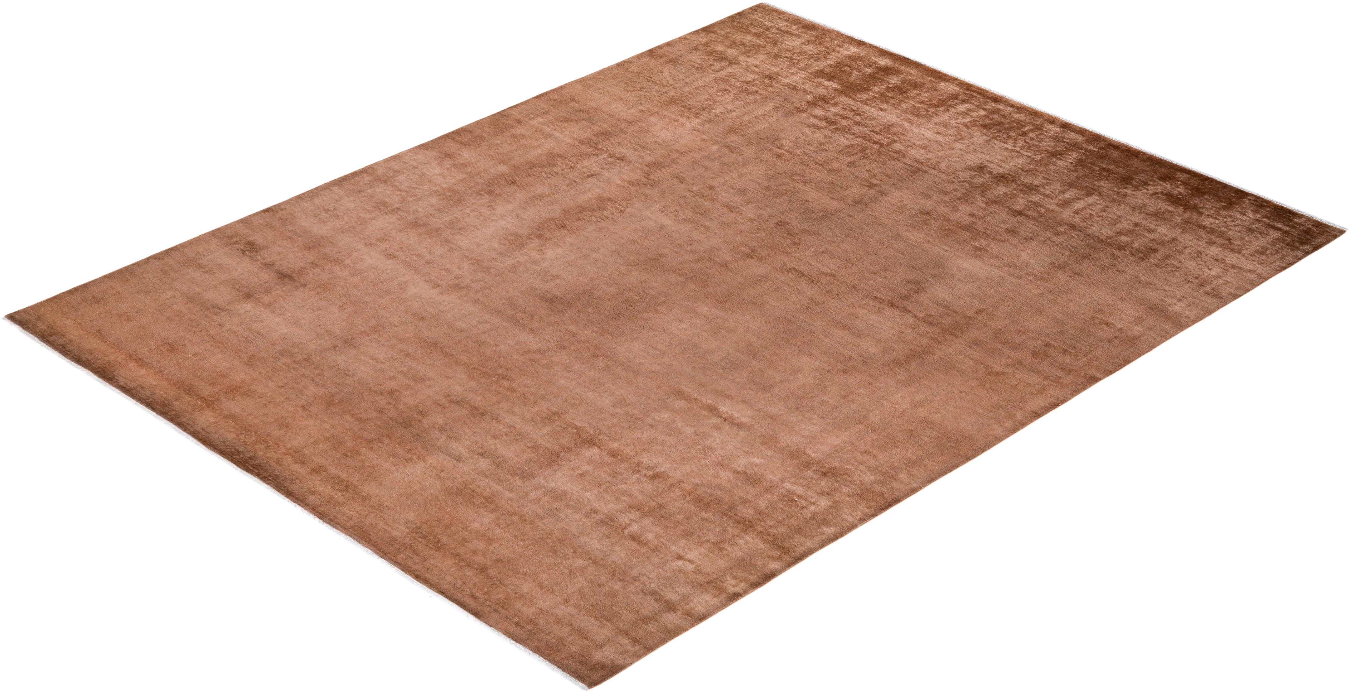 Contemporary Overdyed Hand Knotted Wool Gold Area Rug For Sale 4