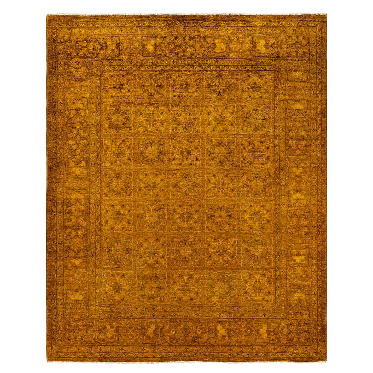 Contemporary Overdyed Hand Knotted Wool Gold Area Rug