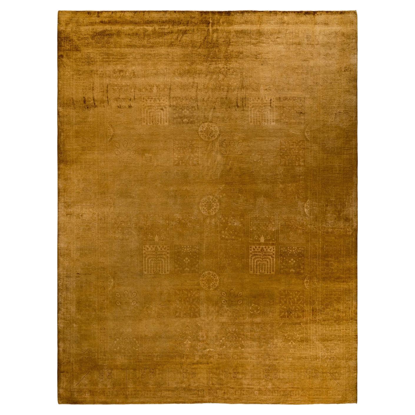 Contemporary Overdyed Hand Knotted Wool Gold Area Rug