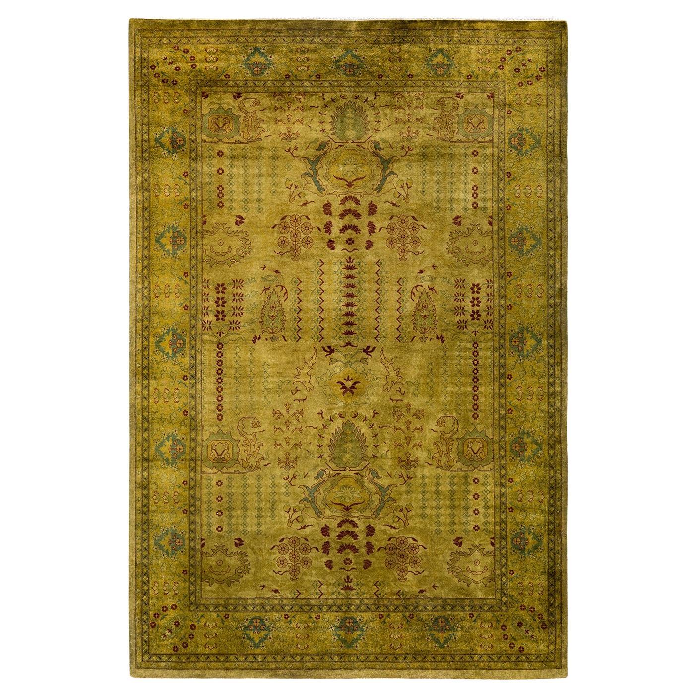 Contemporary Overdyed Hand Knotted Wool Gold Area Rug