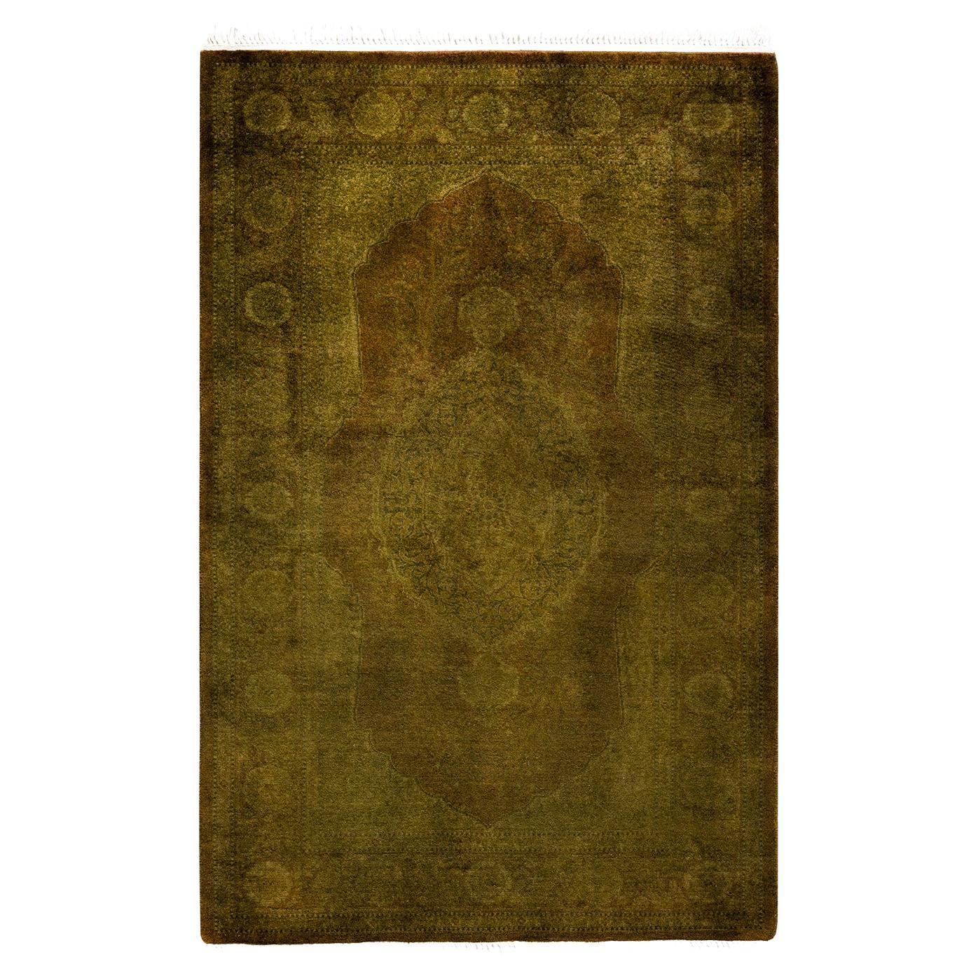 Contemporary Overdyed Hand Knotted Wool Gold Area Rug