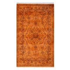 Contemporary Overdyed Hand Knotted Wool Gold Area Rug