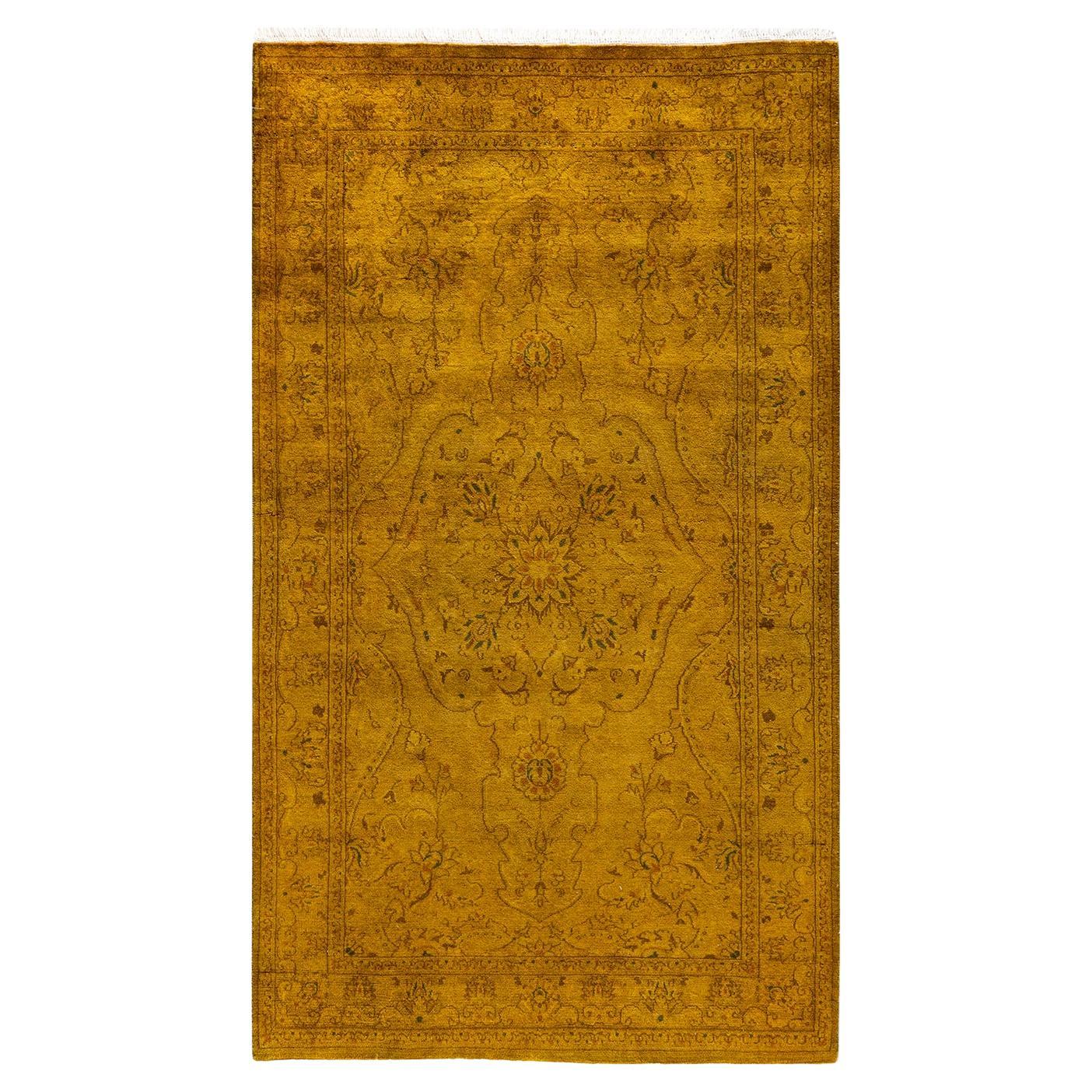 Contemporary Overdyed Hand Knotted Wool Gold Area Rug For Sale at 1stDibs