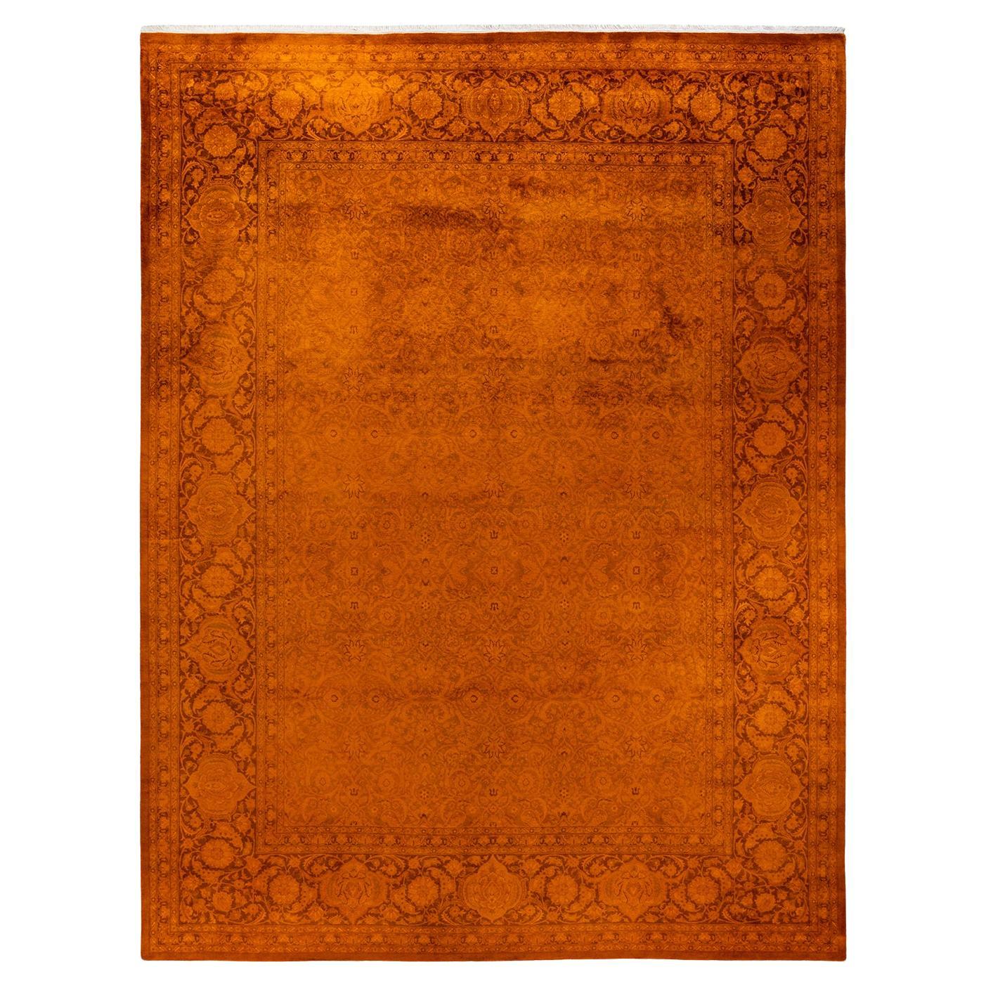 Contemporary Overdyed Hand Knotted Wool Gold Area Rug For Sale