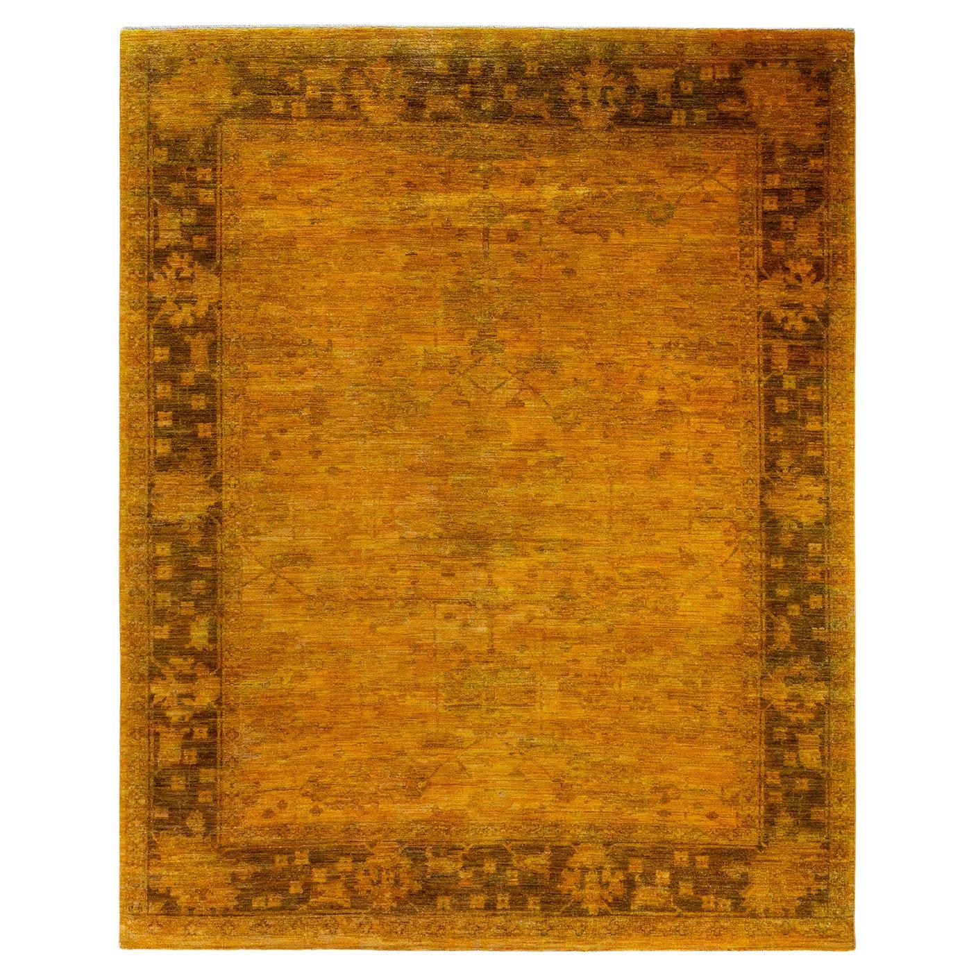 Contemporary Overdyed Hand Knotted Wool Gold Area Rug