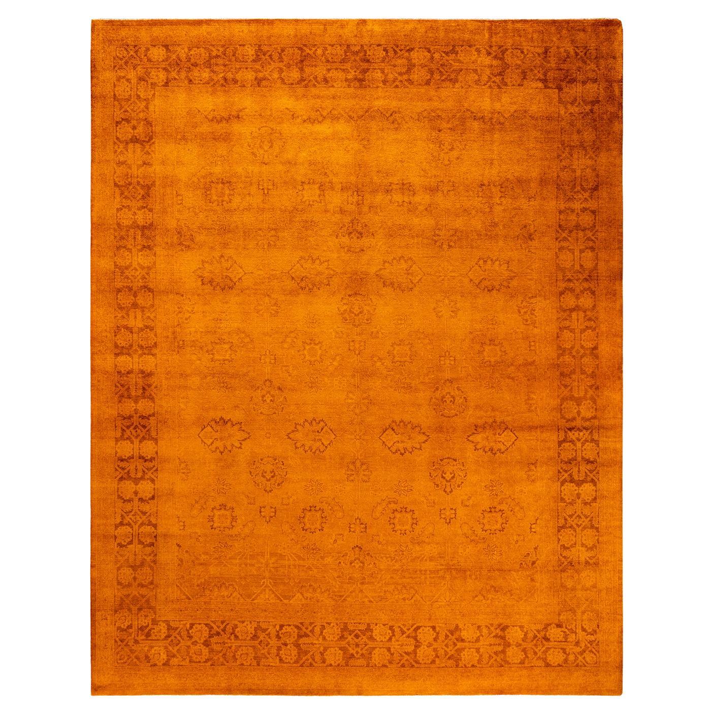 Alfombra de lana dorada teñida a mano contemporánea