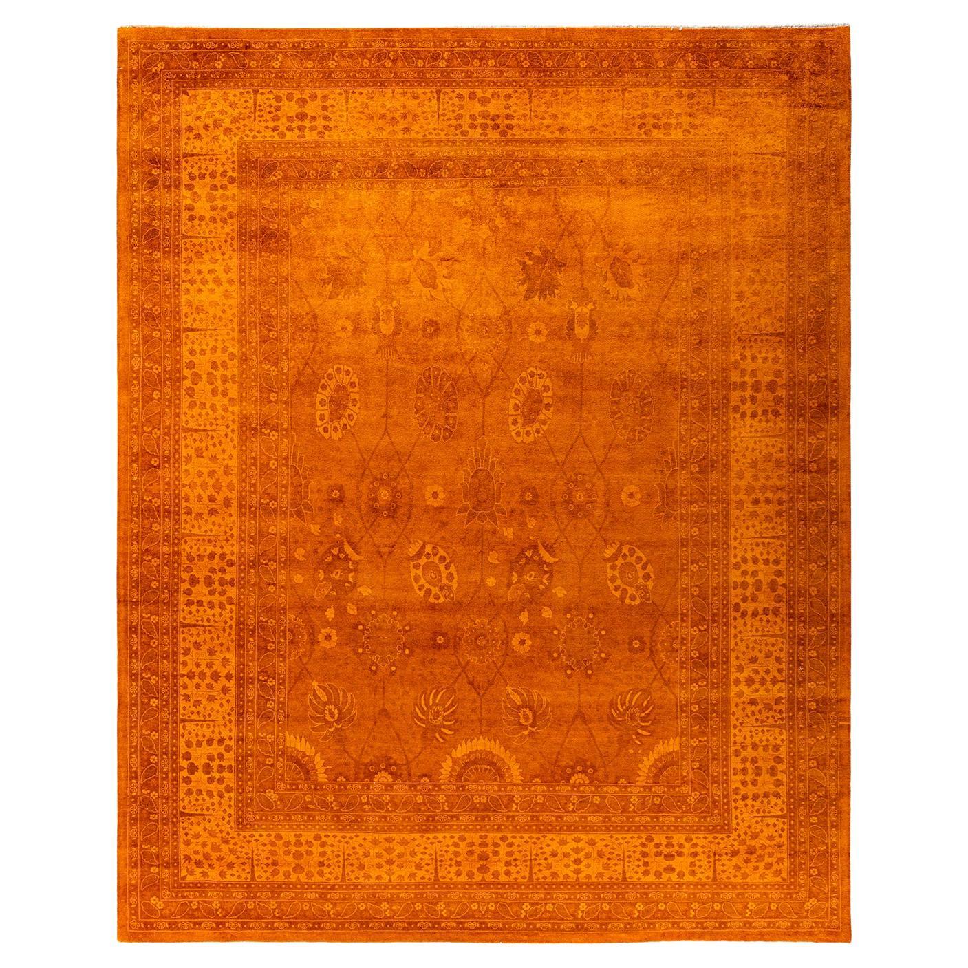 Contemporary Overdyed Hand Knotted Wool Gold Area Rug im Angebot