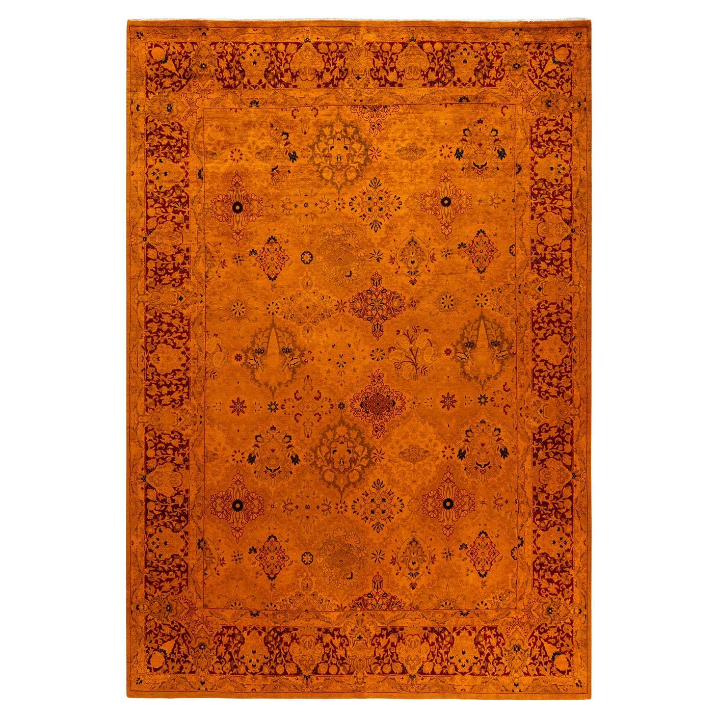 Contemporary Overdyed Hand Knotted Wool Gold Area Rug