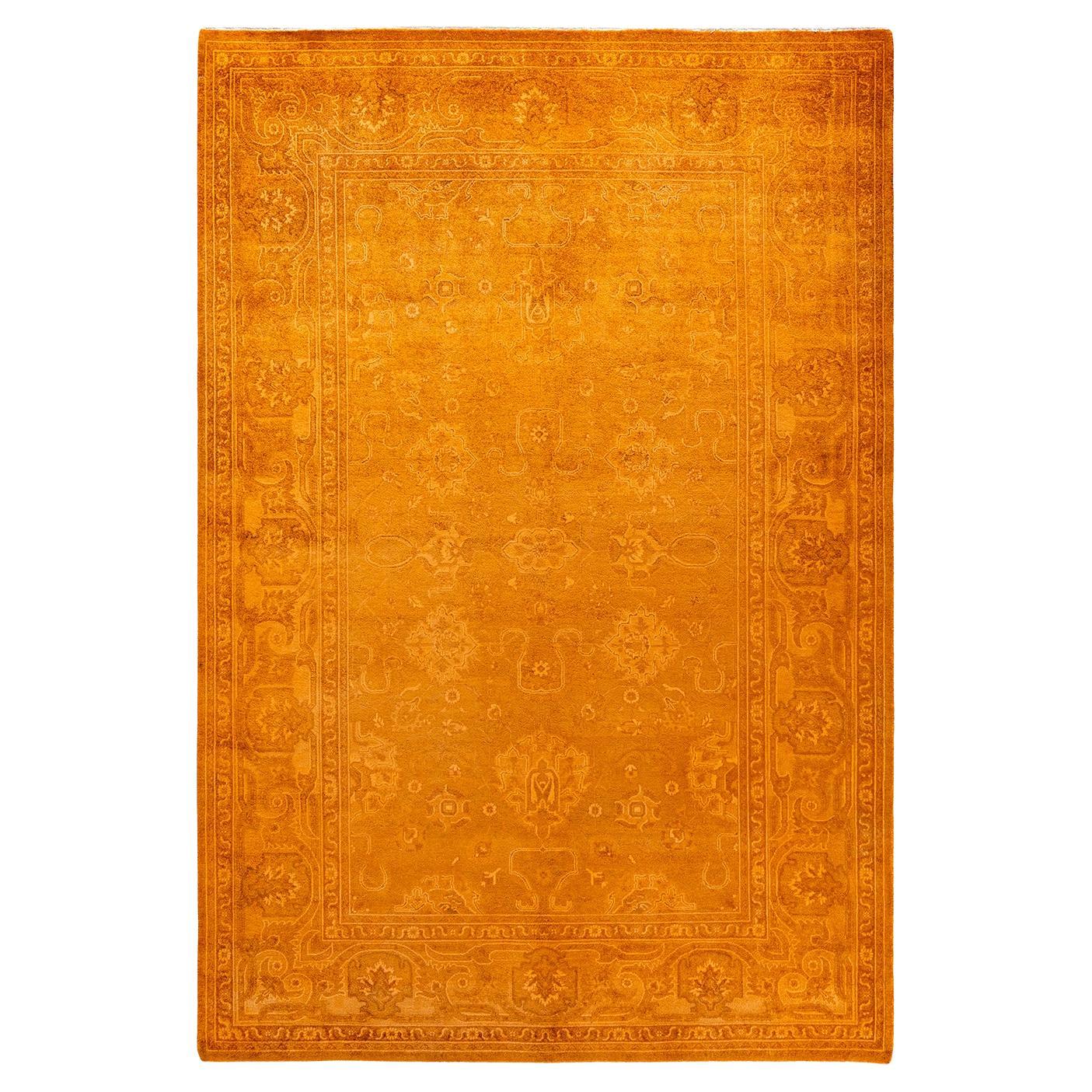 Alfombra de lana dorada teñida a mano contemporánea