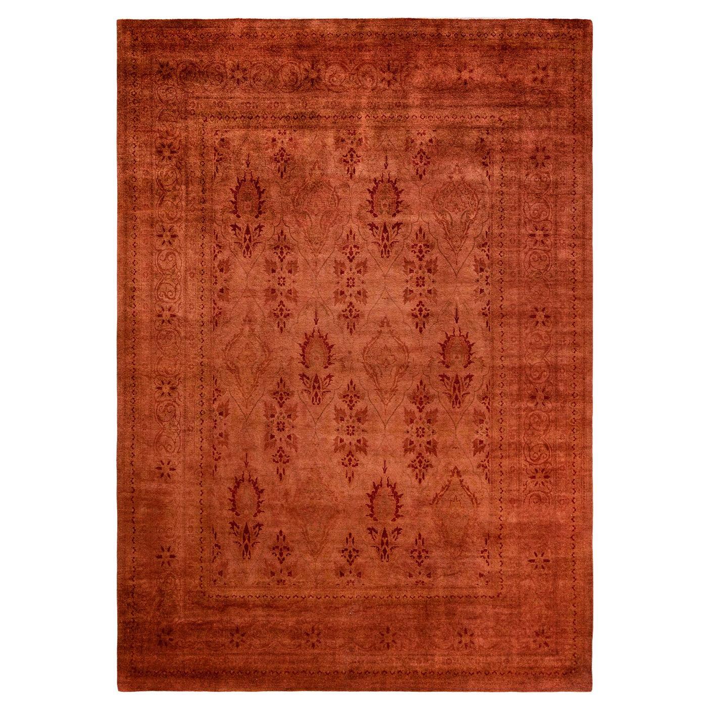 Contemporary Overdyed Hand Knotted Wool Gold Area Rug