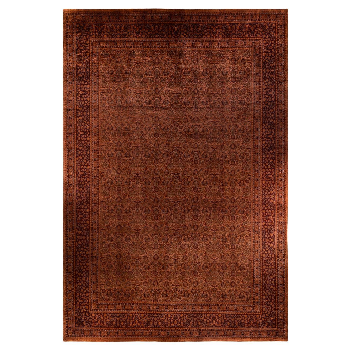 Contemporary Overdyed Hand Knotted Wool Gold Area Rug For Sale