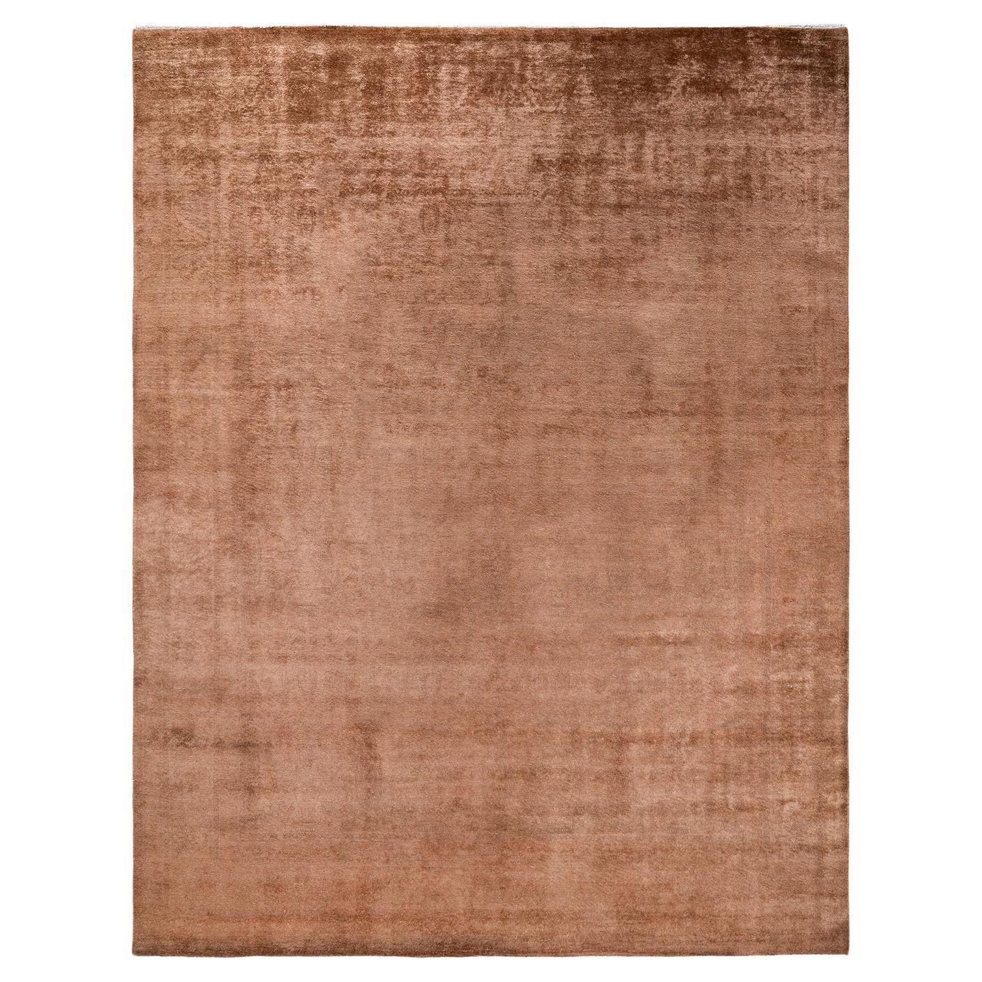 Contemporary Overdyed Hand Knotted Wool Gold Area Rug For Sale