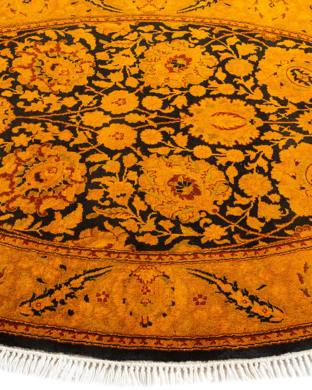 Contemporary Overdyed Hand Knotted Wool Gold Oval Area Rug In New Condition For Sale In Norwalk, CT