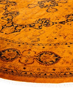 Contemporary Overdyed Hand Knotted Wool Gold Round Area Rug