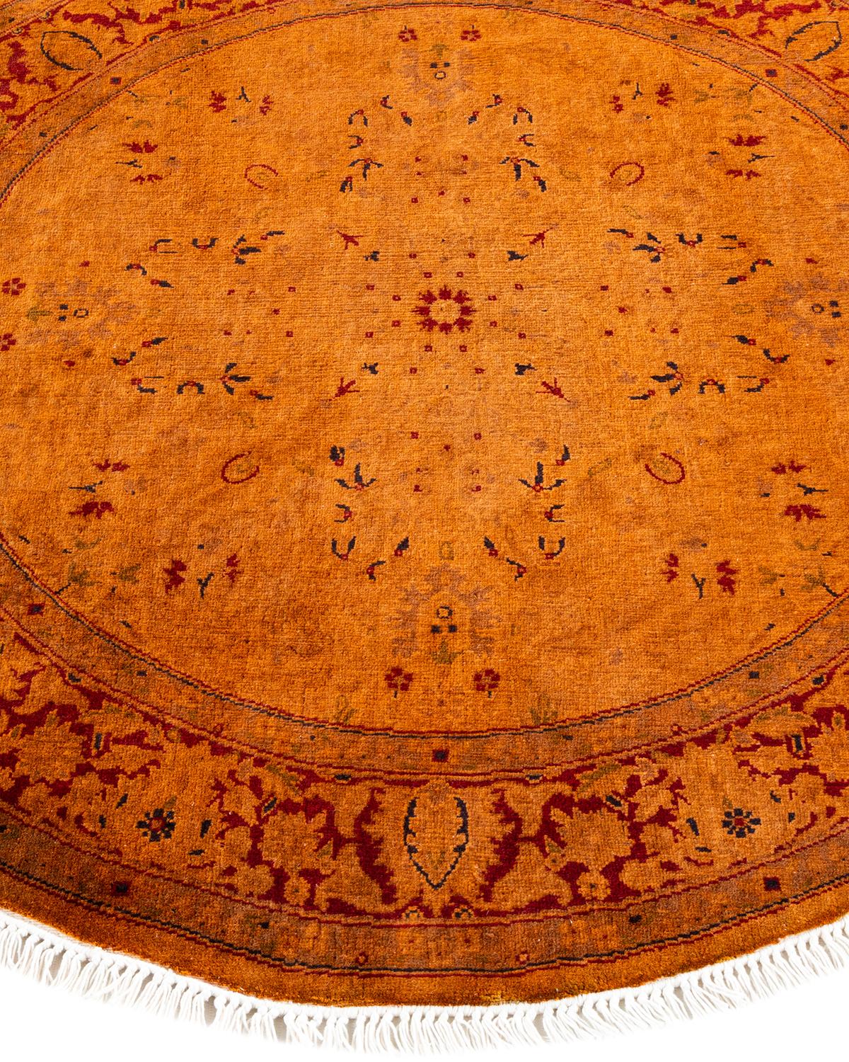 Contemporary Overdyed Hand Knotted Wool Gold Round Area Rug In New Condition For Sale In Norwalk, CT