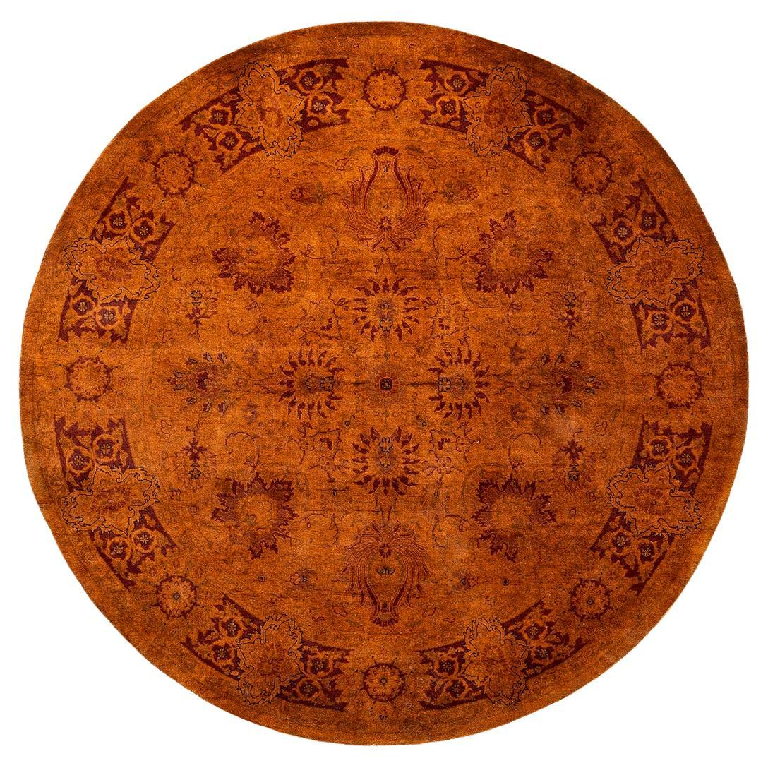 Contemporary Overdyed Hand Knotted Wool Gold Round Area Rug For Sale