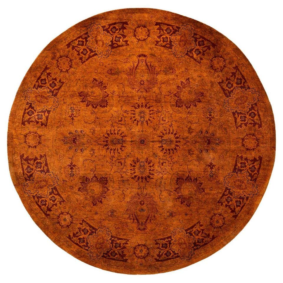 Contemporary Overdyed Hand Knotted Wool Gold Round Area Rug For Sale at ...