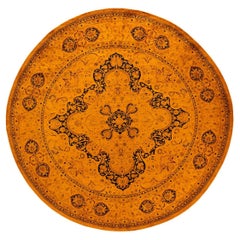 Contemporary Overdyed Hand Knotted Wool Gold Round Area Rug