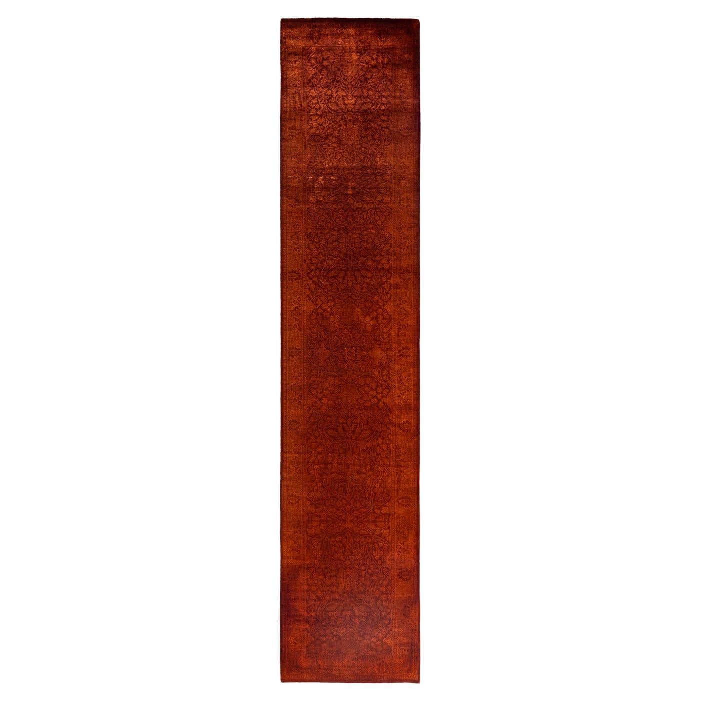 Contemporary Overdyed Hand Knotted Wool Gold Runner 2' 7" x 12' 4"