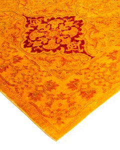 Contemporary Overdyed Hand Knotted Wool Gold Runner