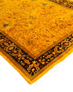 Contemporary Overdyed Hand Knotted Wool Gold Runner