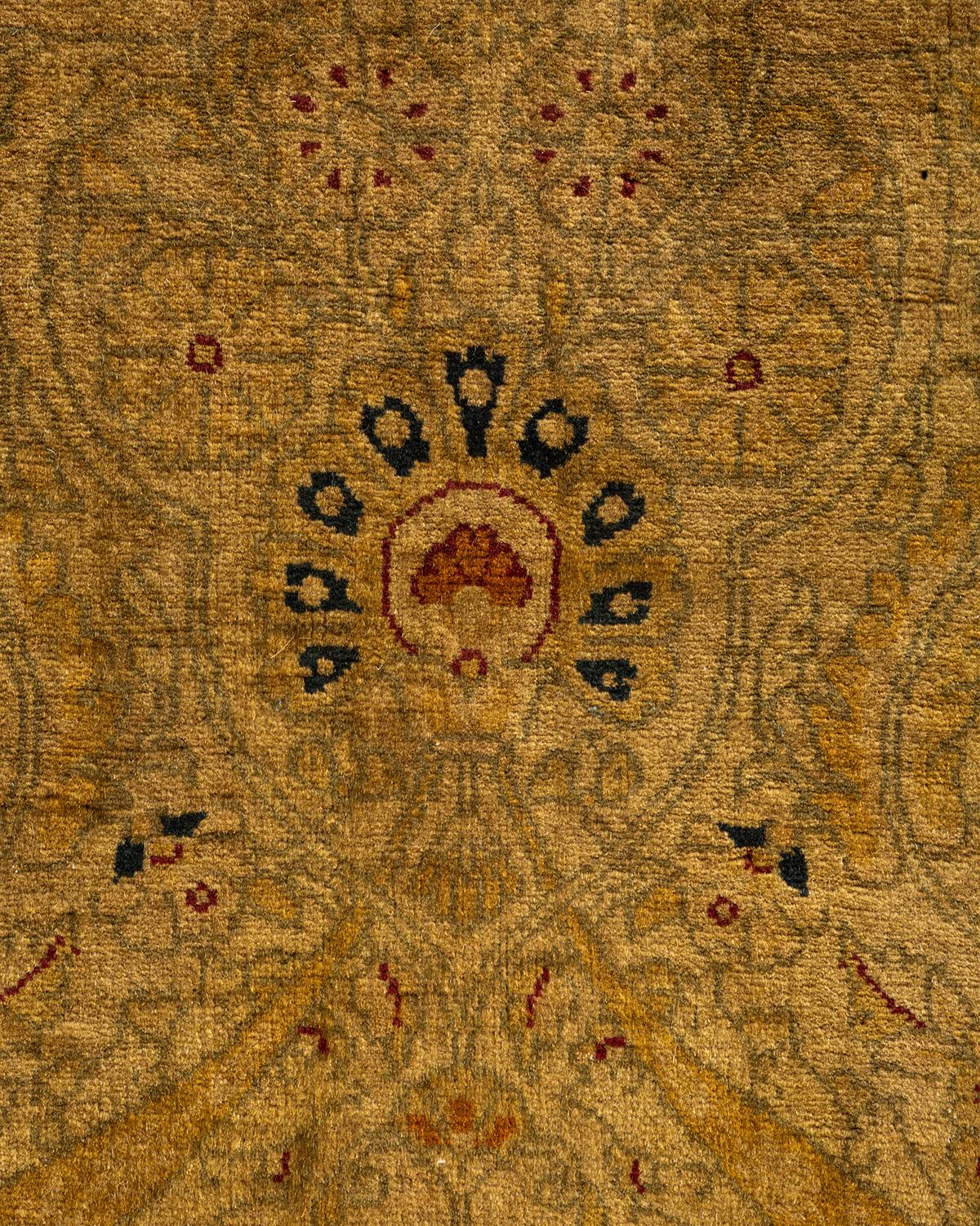 Pakistani Contemporary Overdyed Hand Knotted Wool Gold Runner For Sale
