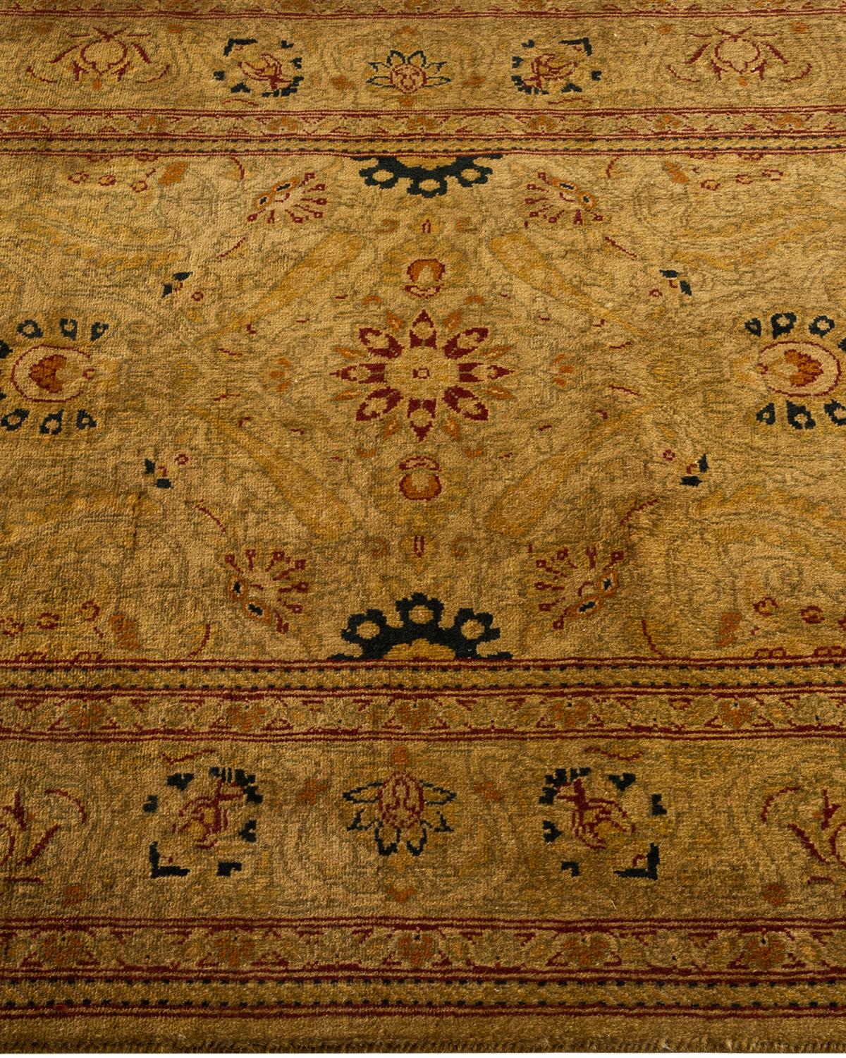 Contemporary Overdyed Hand Knotted Wool Gold Runner In New Condition For Sale In Norwalk, CT