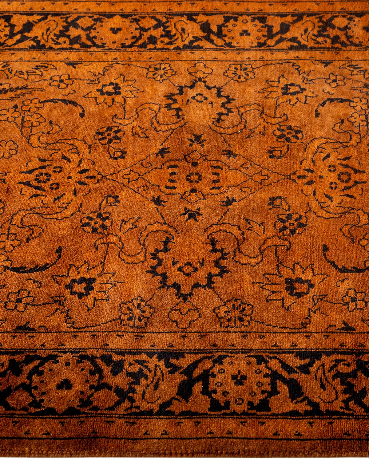 Contemporary Overdyed Hand Knotted Wool Gold Runner In New Condition For Sale In Norwalk, CT