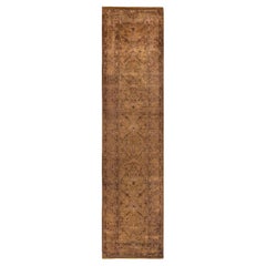 Contemporary Overdyed Hand Knotted Wool Gold Runner