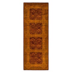 Contemporary Overdyed Hand Knotted Wool Gold Runner