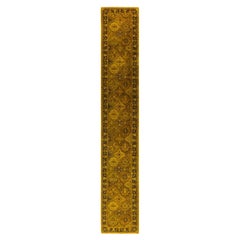 Runner contemporaneo in lana annodato a mano e sovratinto in oro
