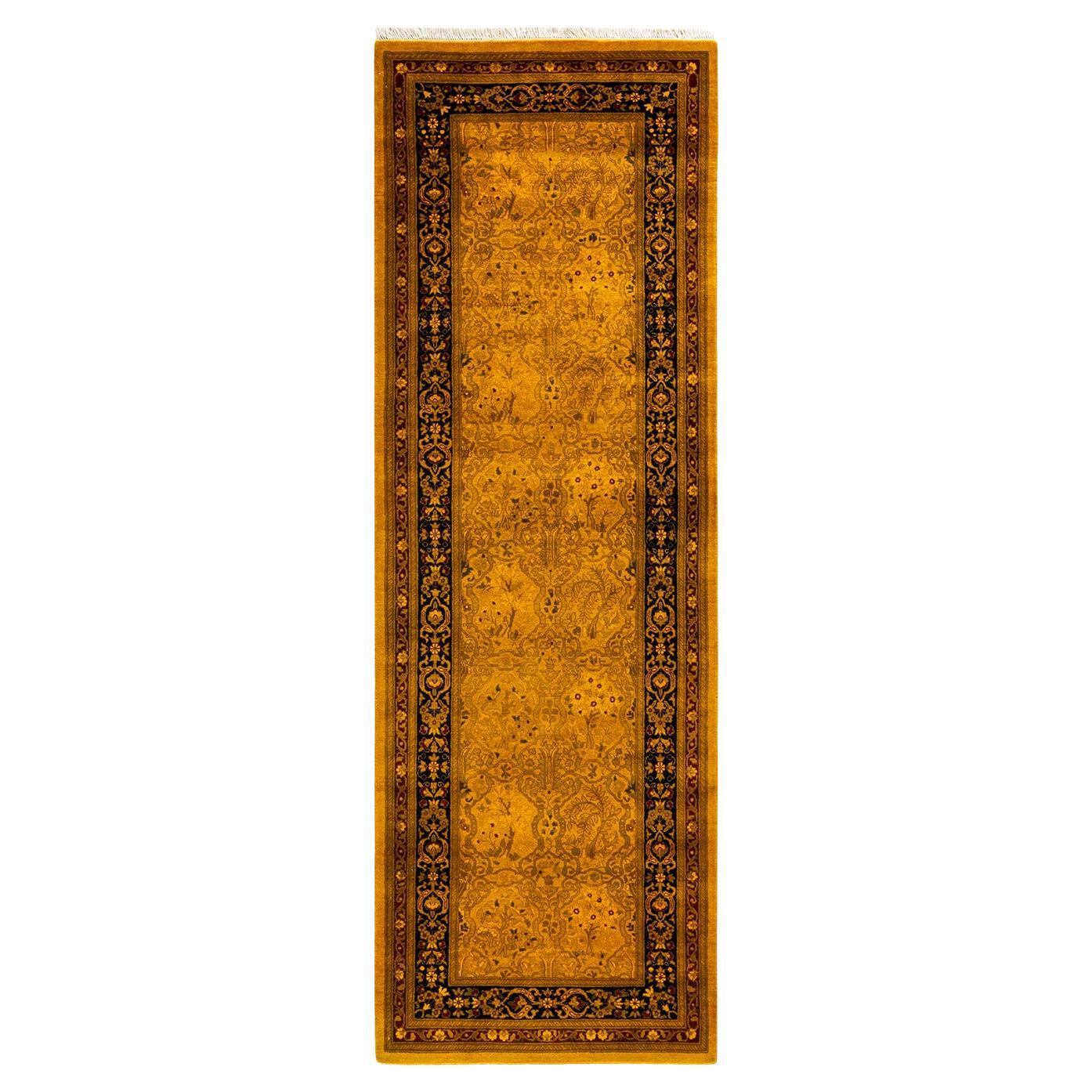 Contemporary Overdyed Hand Knotted Wool Gold Runner