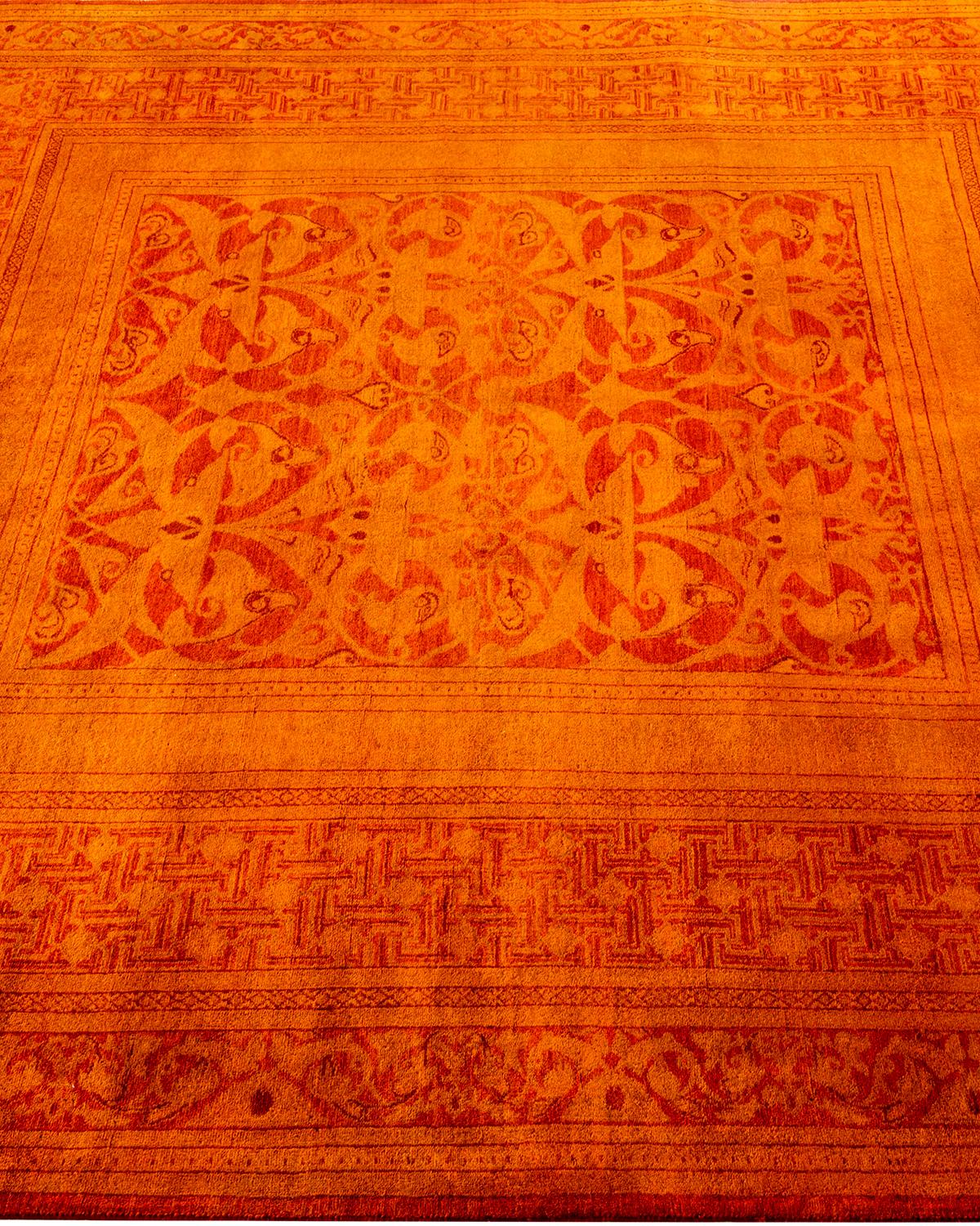 Contemporary Overdyed Hand Knotted Wool Gold Square Area Rug In New Condition For Sale In Norwalk, CT