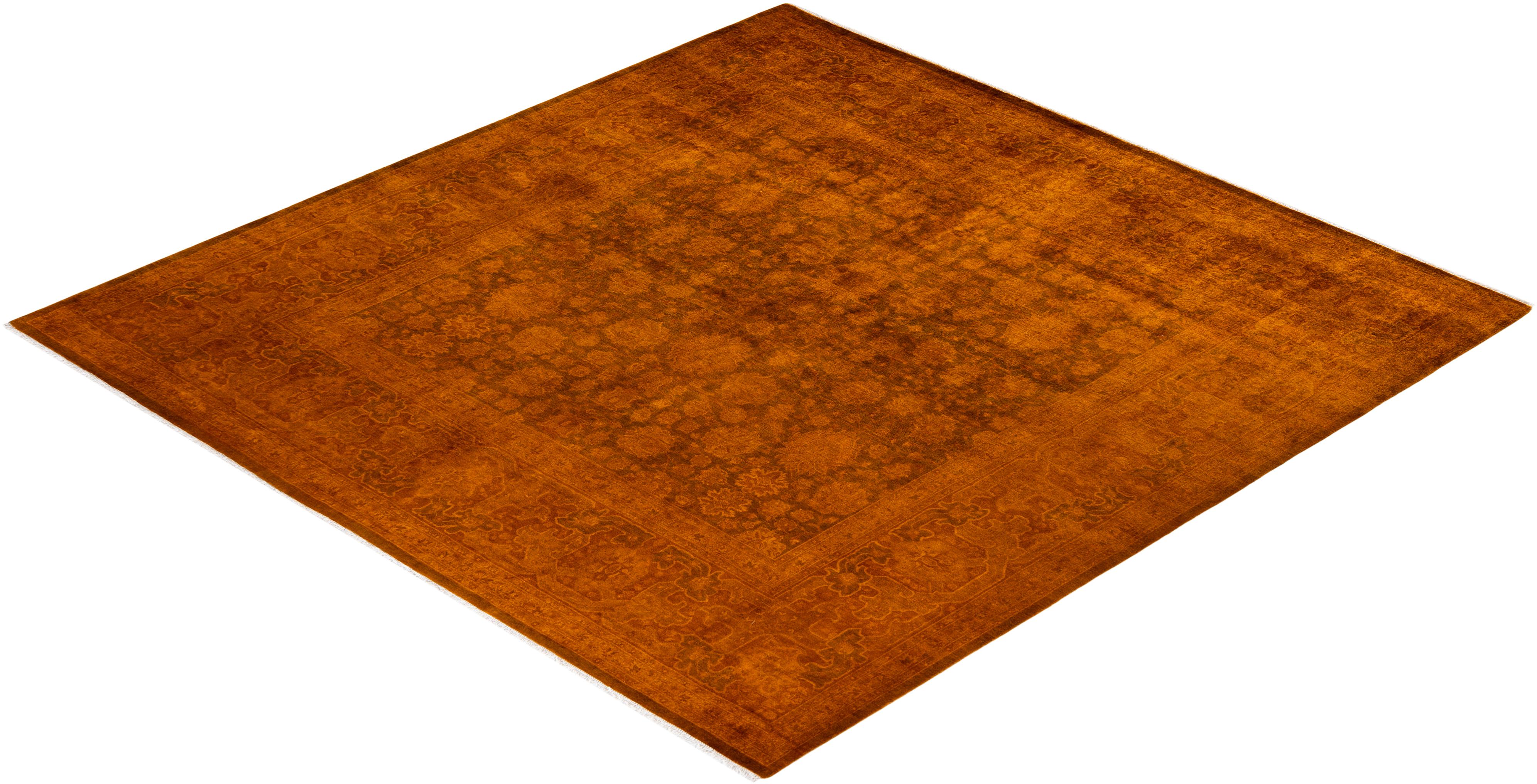 Contemporary Overdyed Hand Knotted Wool Gold Square Area Rug For Sale 4
