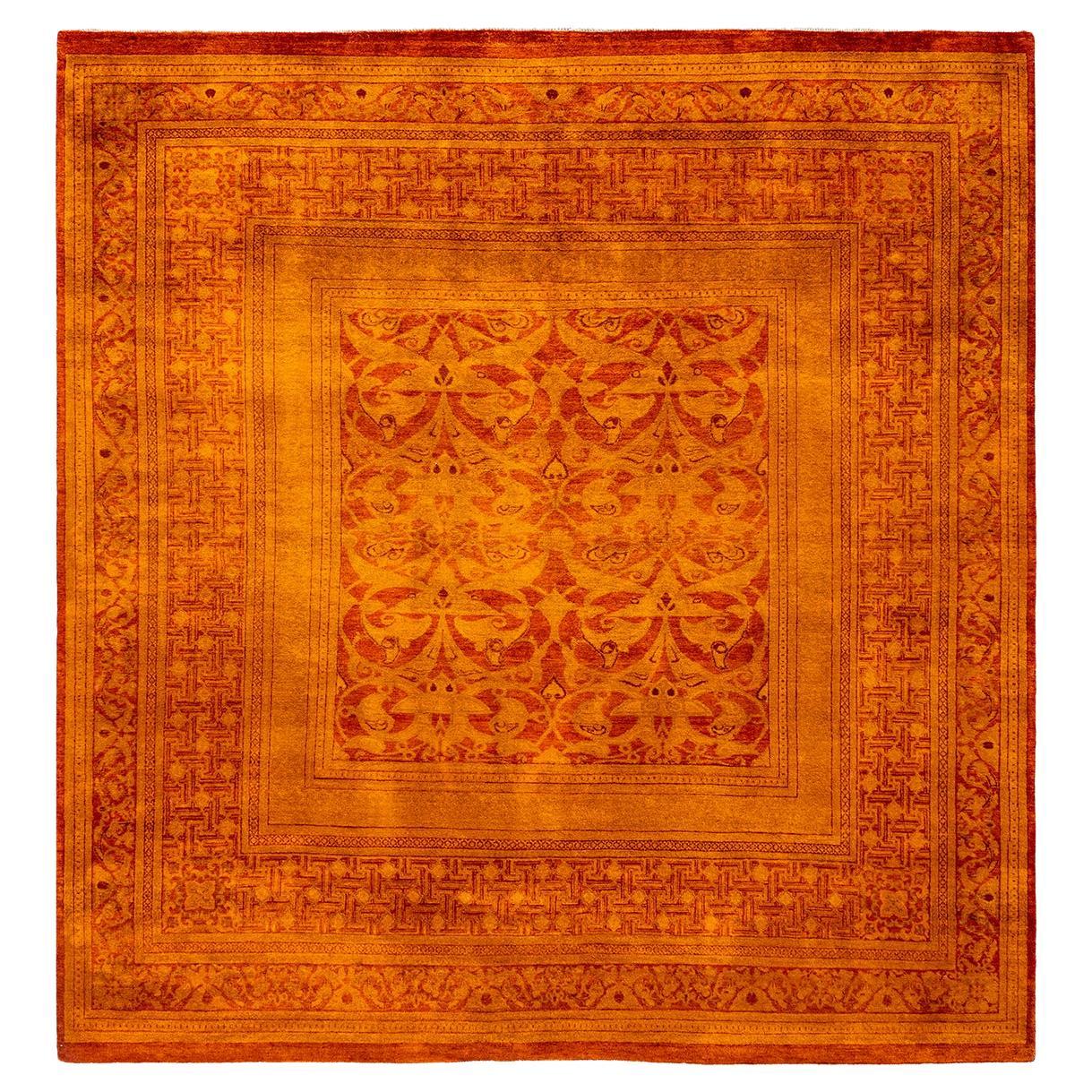Contemporary Overdyed Hand Knotted Wool Gold Square Area Rug For Sale