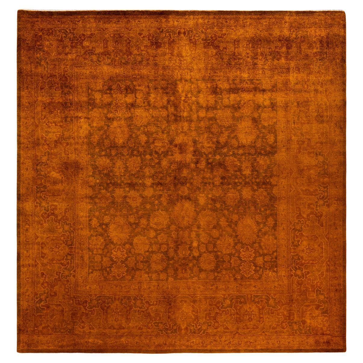 Contemporary Overdyed Hand Knotted Wool Gold Square Area Rug