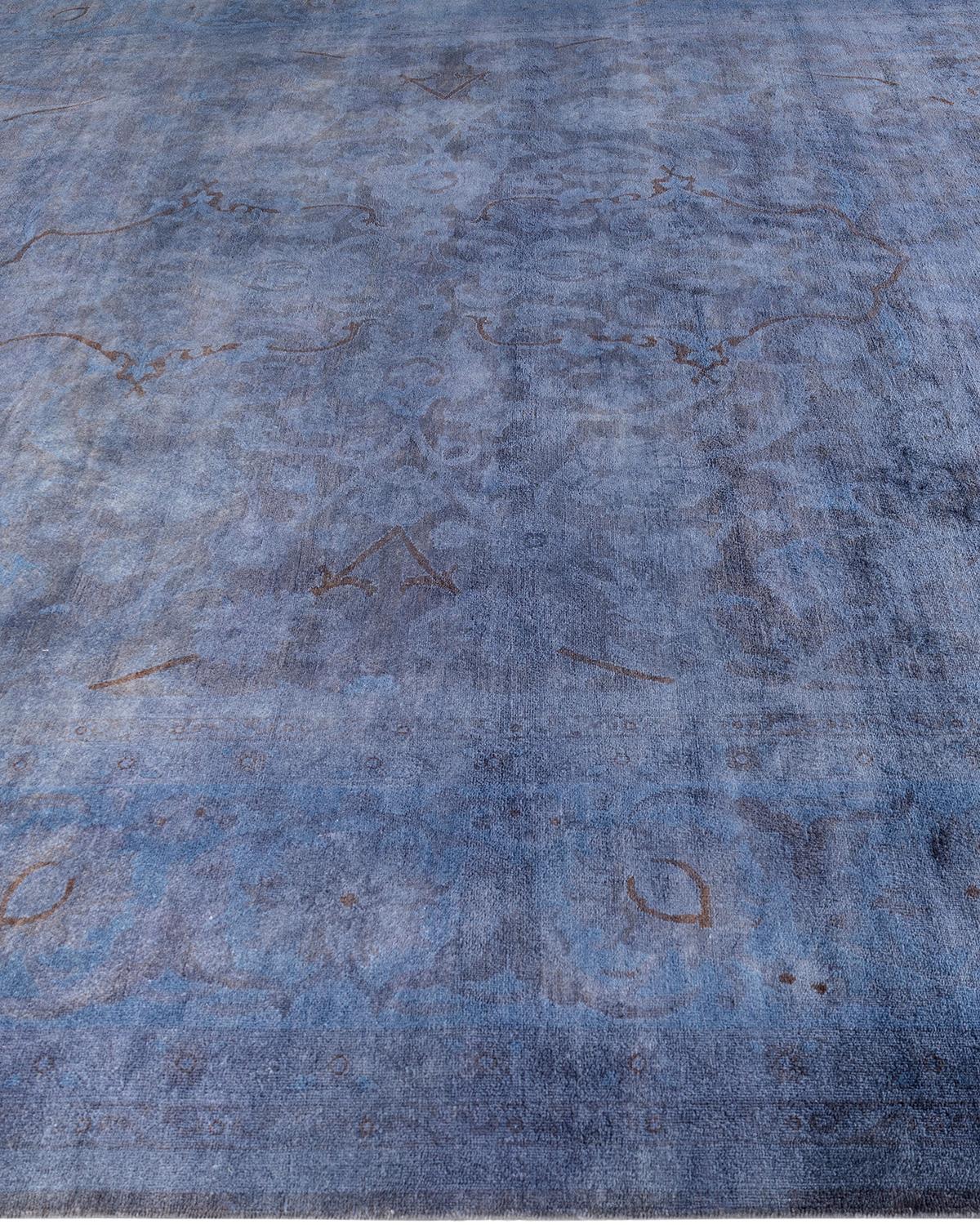 Contemporary Tapis de sol en laine surteinte nouée à la main, de couleur grise 10' 1