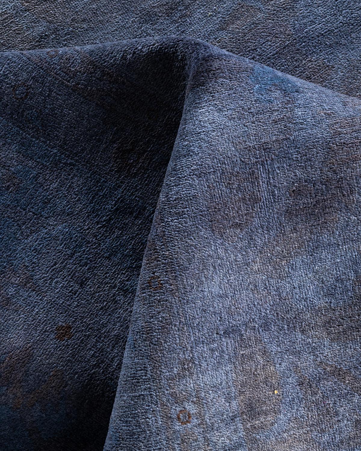 Contemporary Tapis de sol en laine surteinte nouée à la main, de couleur grise 10' 1