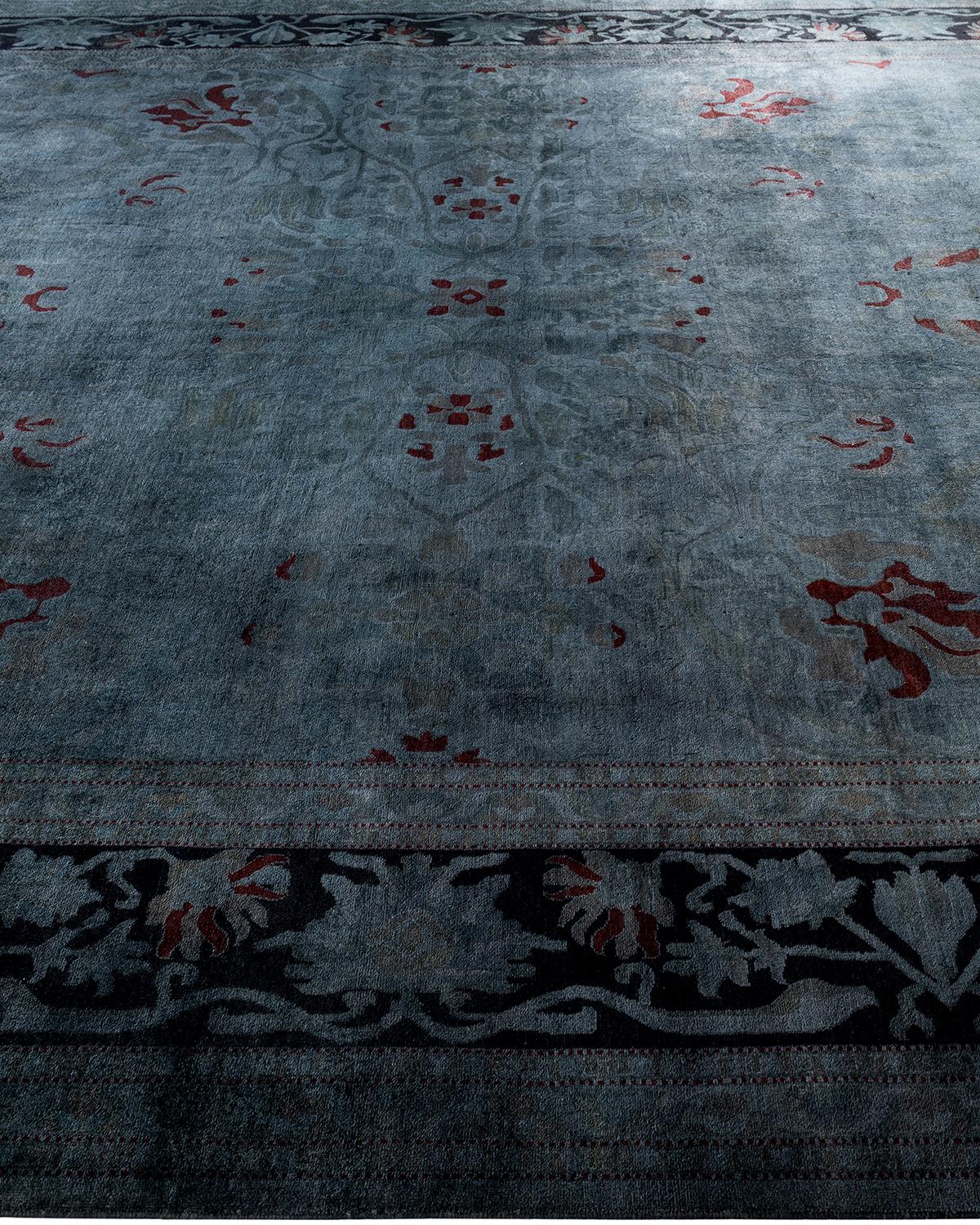 Contemporary Overdyed Hand Knotted Wool Gray Area Rug 11' 10