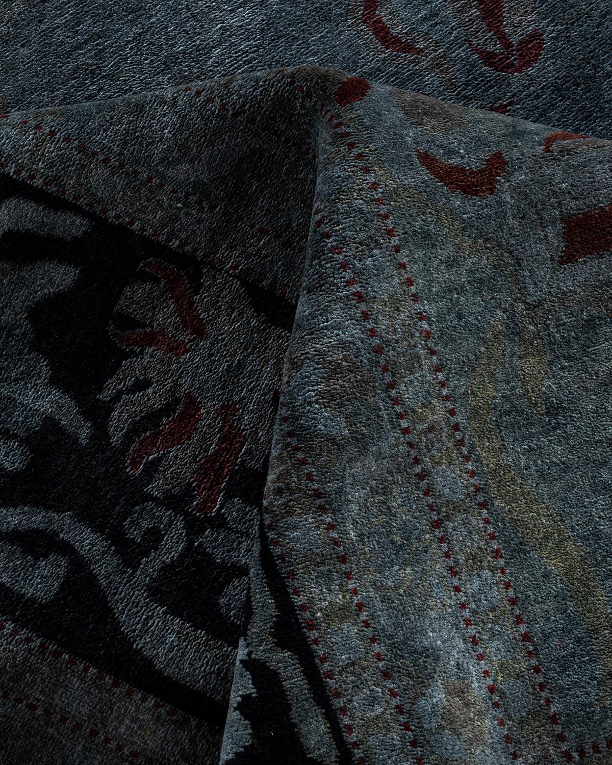 Contemporary Overdyed Hand Knotted Wool Gray Area Rug 11' 10