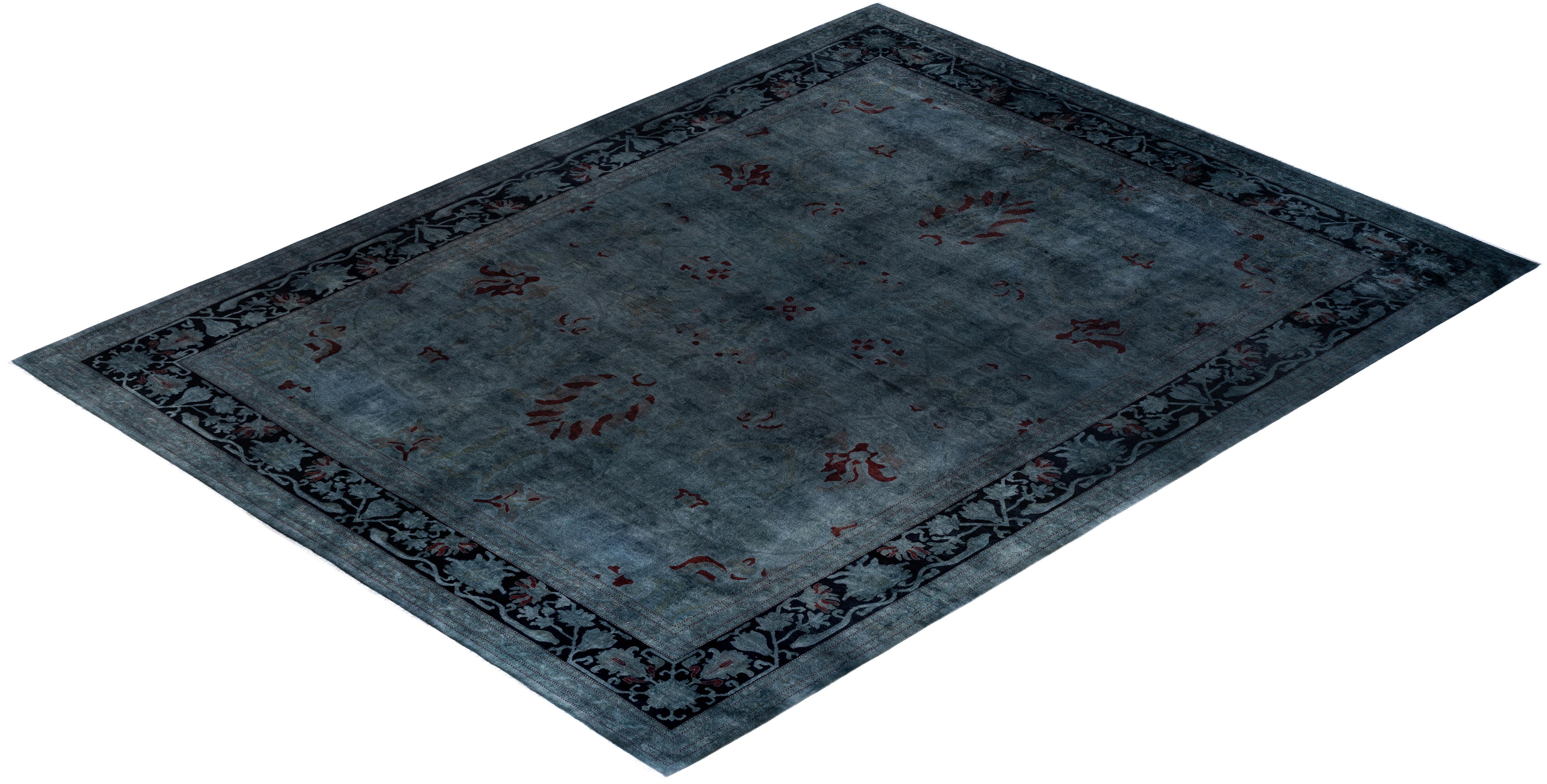 Contemporary Overdyed Hand Knotted Wool Gray Area Rug 11' 10