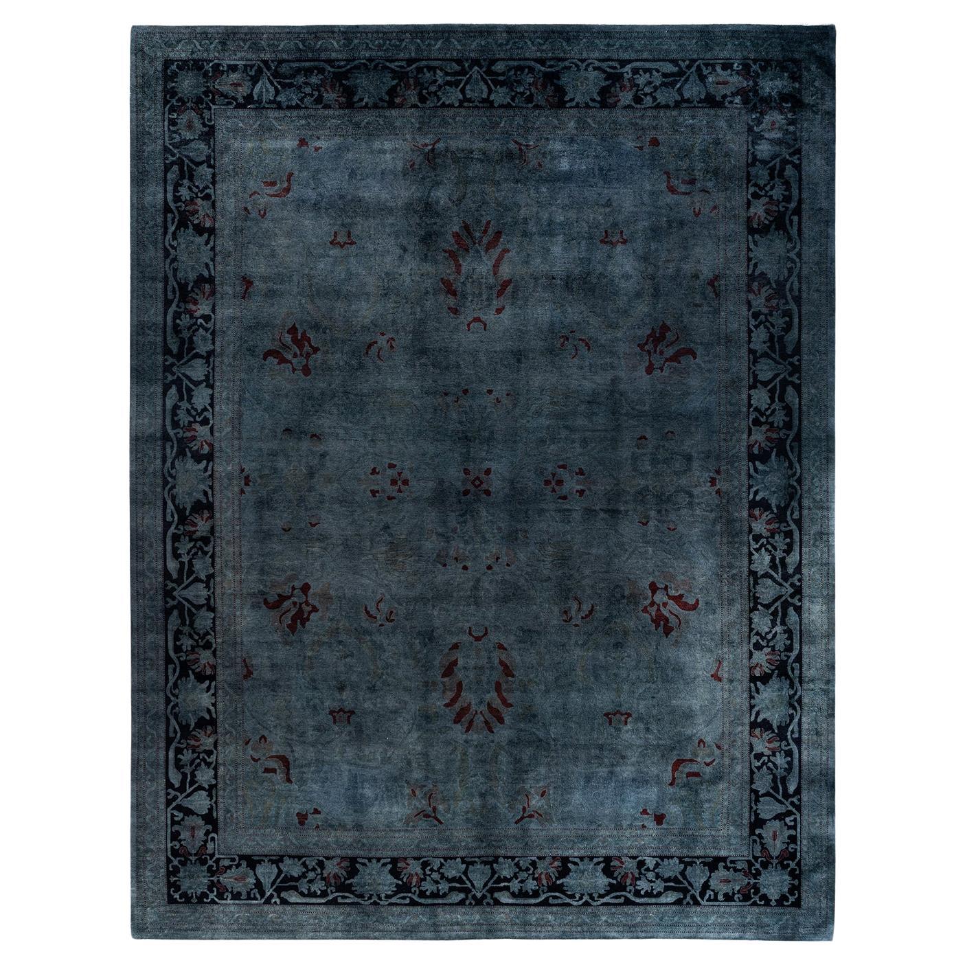 Contemporary Overdyed Hand Knotted Wool Gray Area Rug 11' 10" x 15' 5"