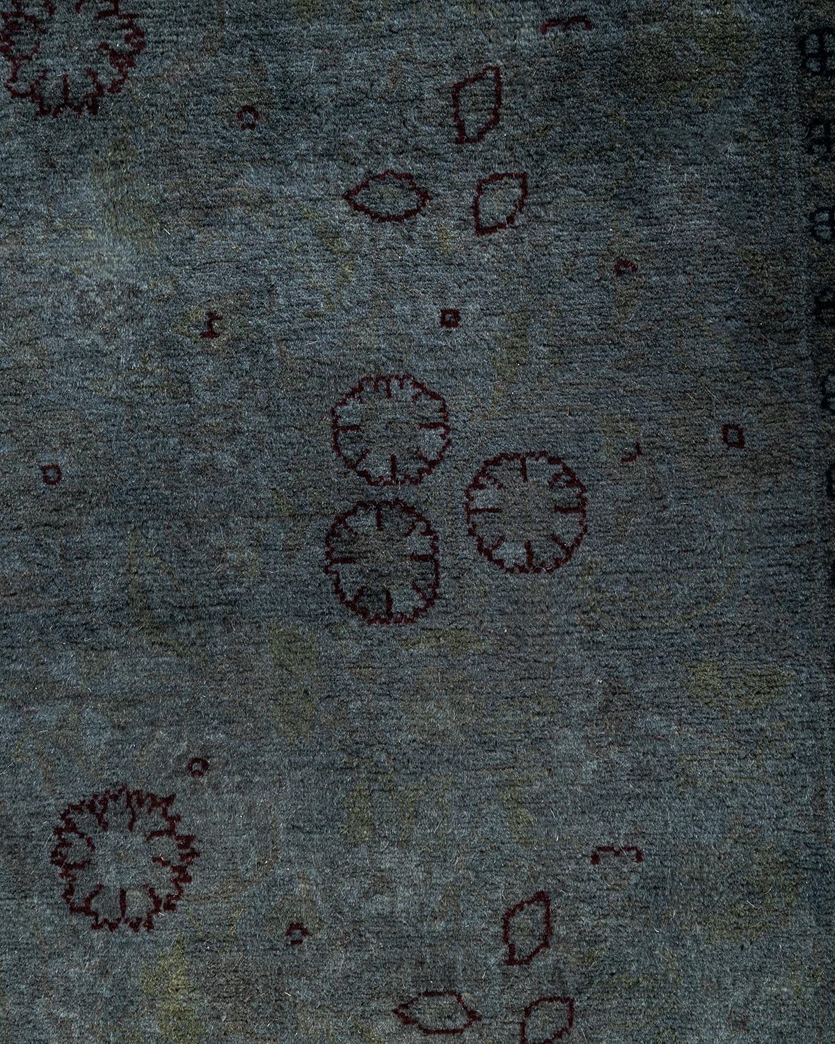 Zeitgenössische Overdyed handgeknüpfte Wolle grau Bereich Teppich 3' 2