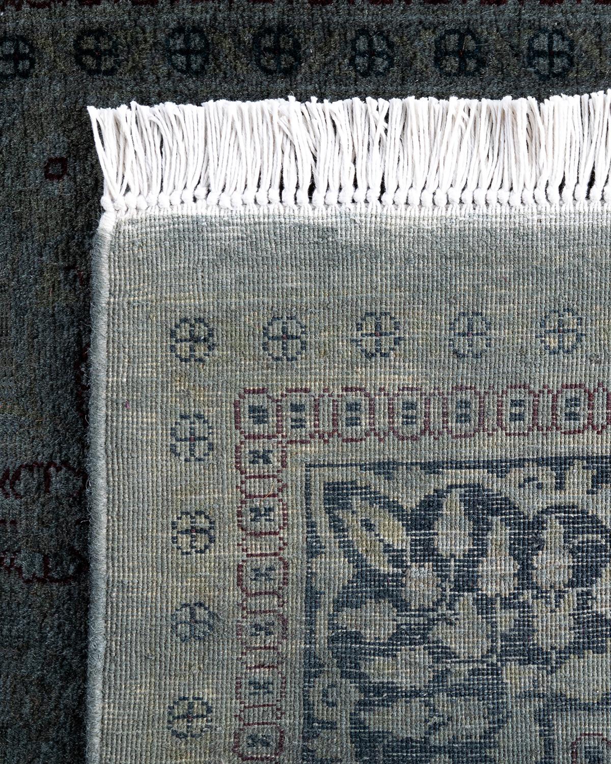 Zeitgenössische Overdyed handgeknüpfte Wolle grau Bereich Teppich 3' 2