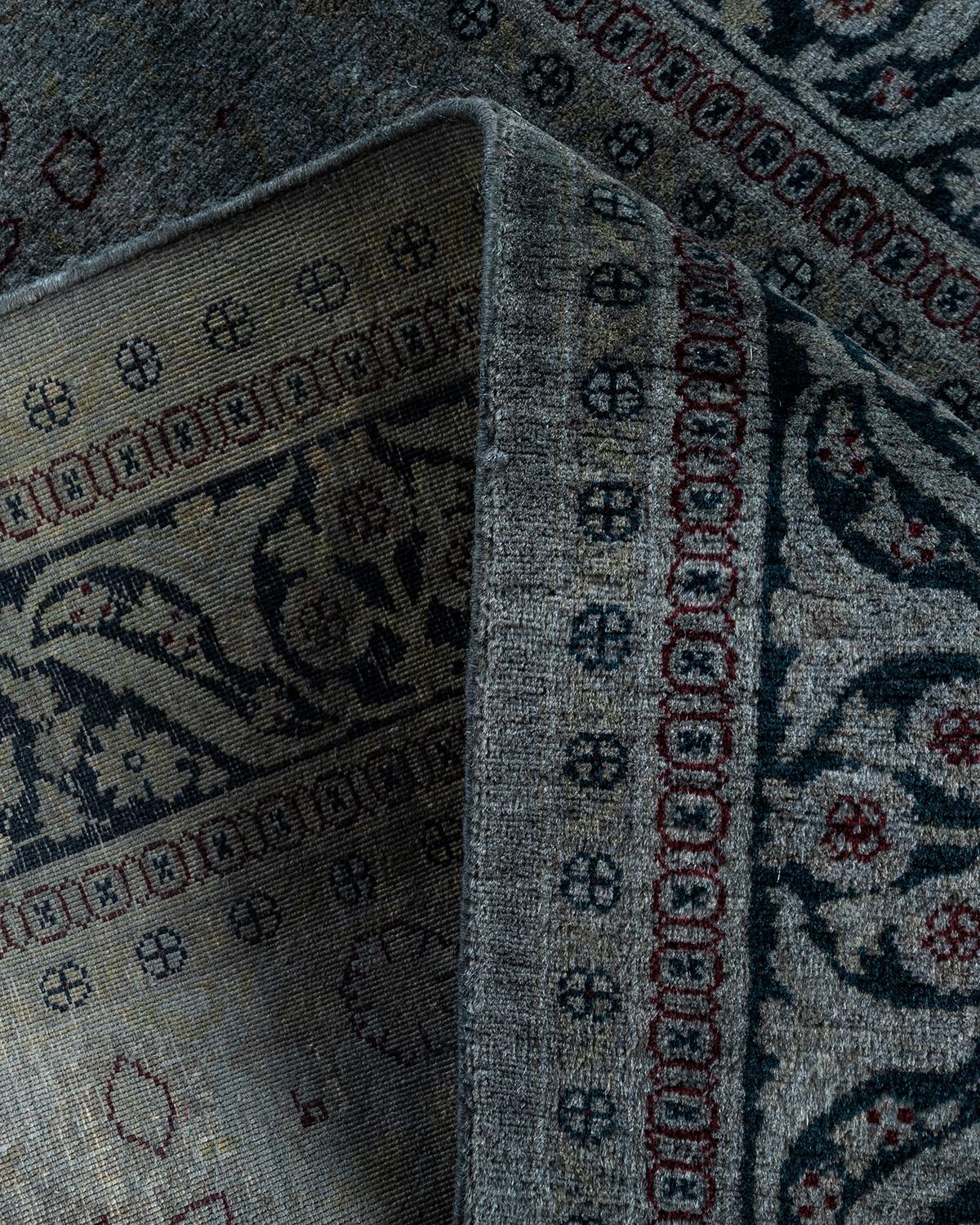 Zeitgenössische Overdyed handgeknüpfte Wolle grau Bereich Teppich 3' 2