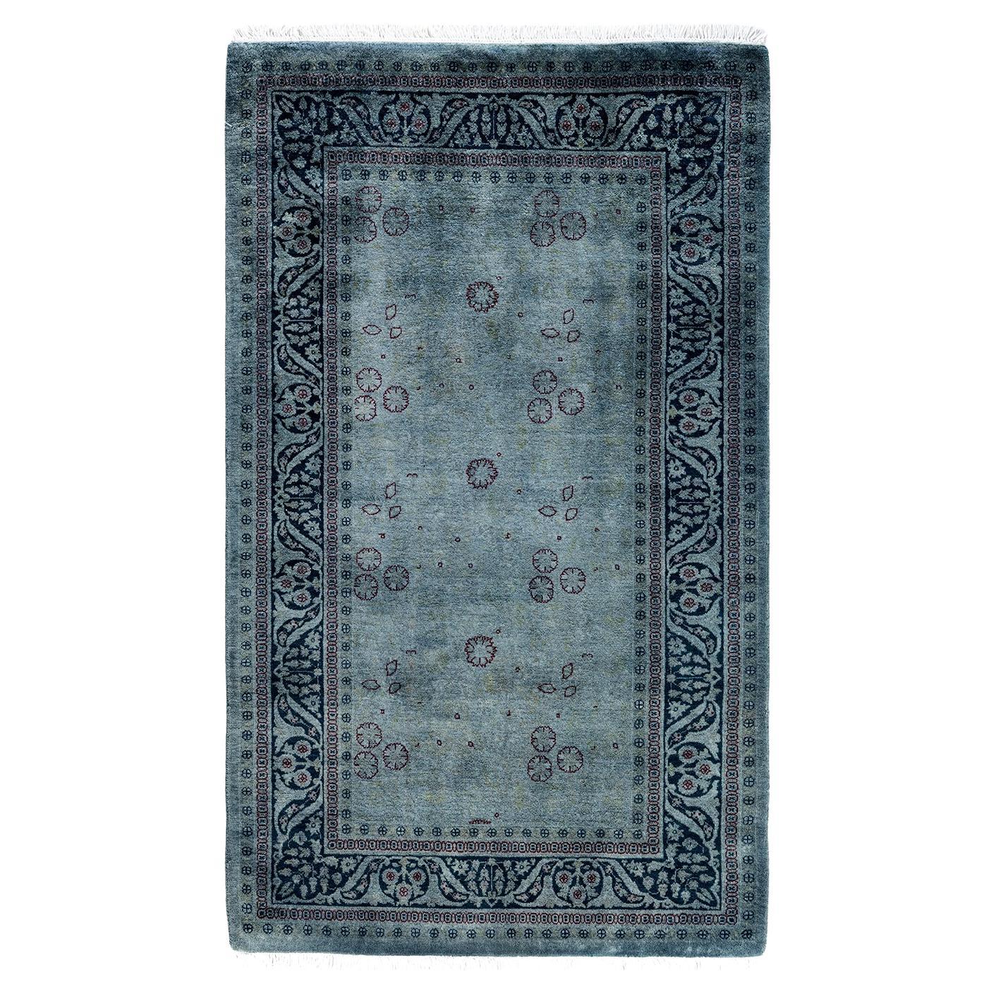 Contemporary Overdyed Hand Knotted Wool Gray Area Rug 3' 2" x 5' 3"