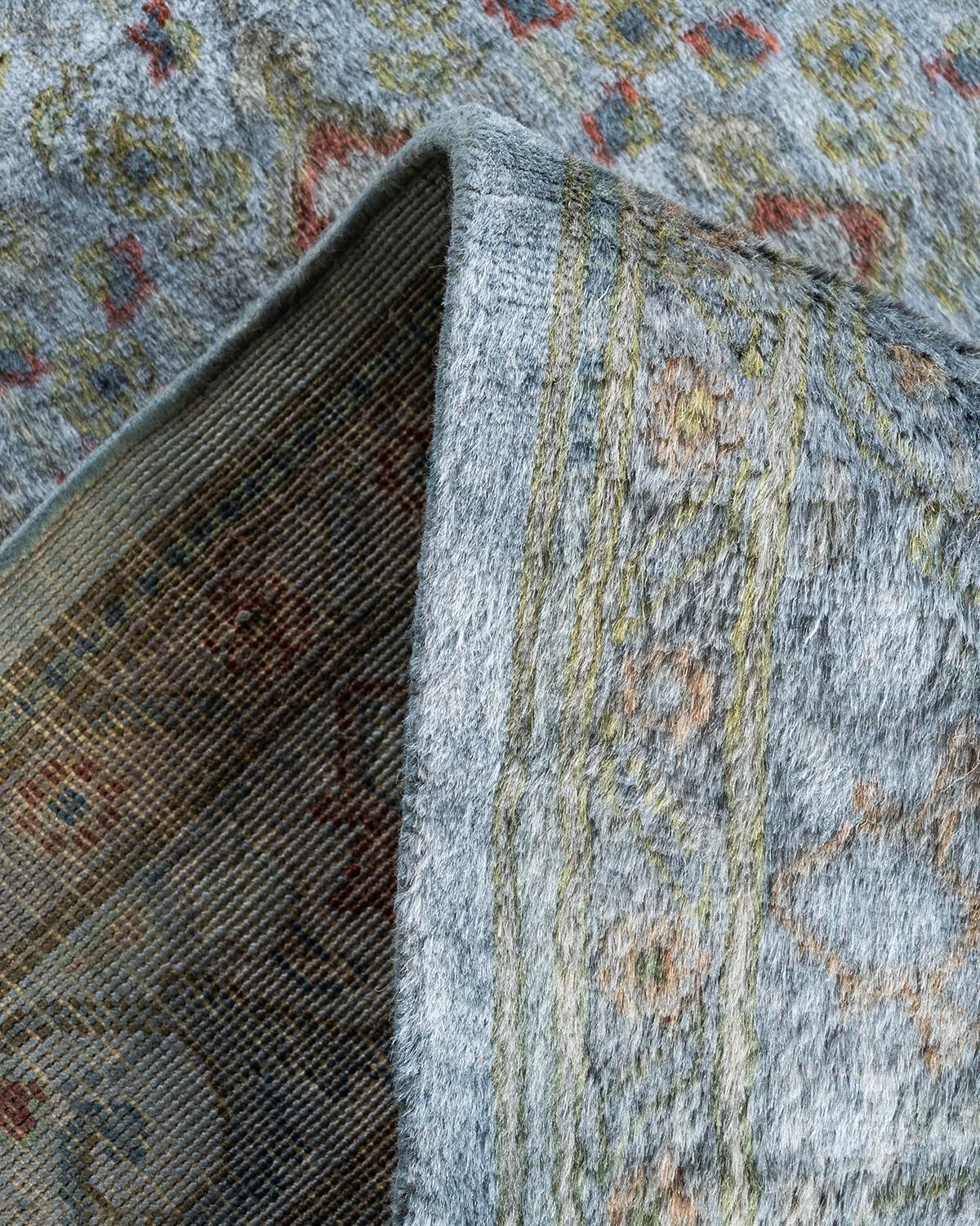 Contemporary Overdyed Hand Knotted Wool Gray Area Rug 4' 2